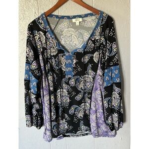 Women's Style Co Long Sleeve V Neck Tassels Paisley Blouse Size 3X Multicolor
